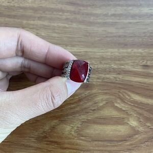 Petite Wheaton® Ring in Sterling Silver with Garnet and Pavé Diamonds Size 8